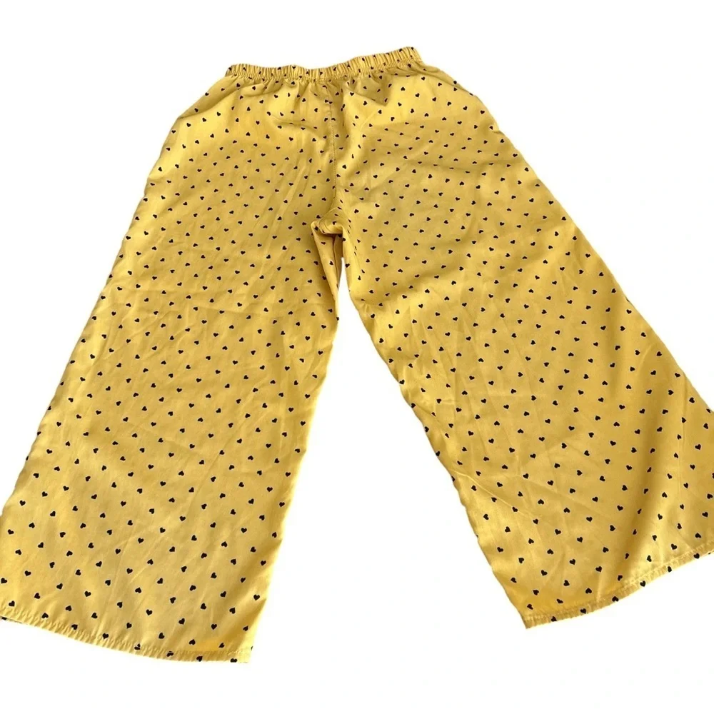 Jenna and Jessie | Yellow Wide Leg Pants with Heart Print